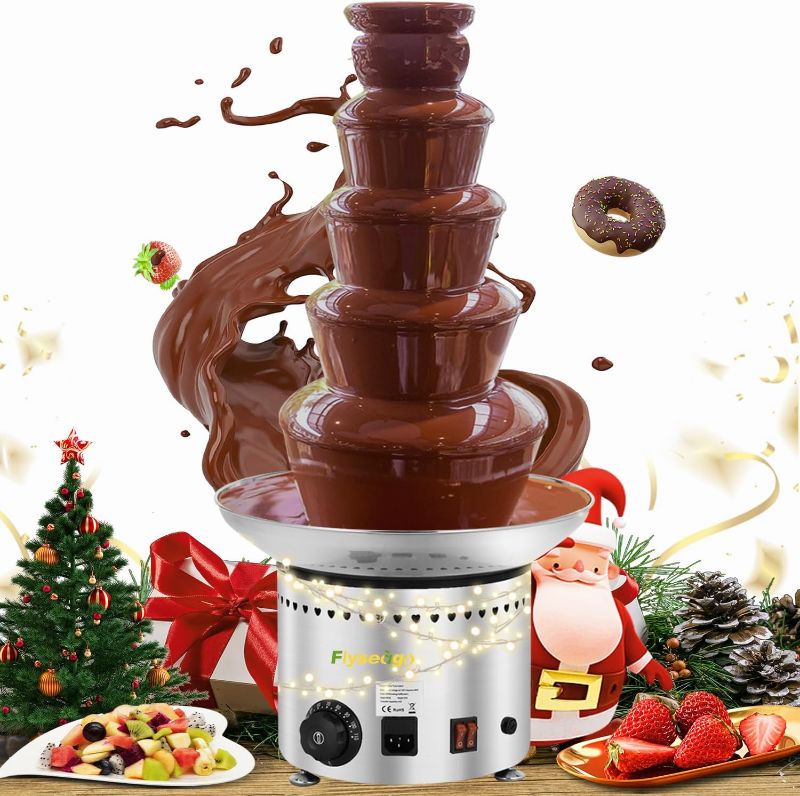 Photo 1 of Commercial Chocolate Fountain 5 Tiers 13.2 Lbs Nacho Cheese Fountain Stainless Steel Hot Fondue Fountain Machine for Bakery, Party, Gathering, Wedding, Rental, Knob Control
