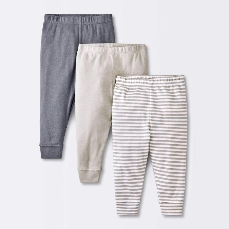 Photo 1 of 0-3M Baby 3pk Cotton Pants - Cloud Island™ Gray Newborn: Midweight, Full Waistband Elastic, Ankle Length