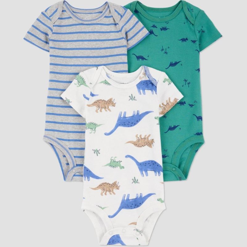 Photo 1 of Carter's Just One You® Baby Boys' 3pk Bodysuit - Green/White Newborn: Cotton, Dinosaur Pattern, Short Sleeve