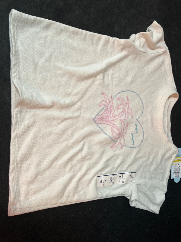 Photo 1 of (L) Girls' Short Sleeve 'Palm Tree' Terry Top - Cat & Jack™ Cream L: Cotton Blend, Botanical Hearts Pattern, Crew Neck Pullover
