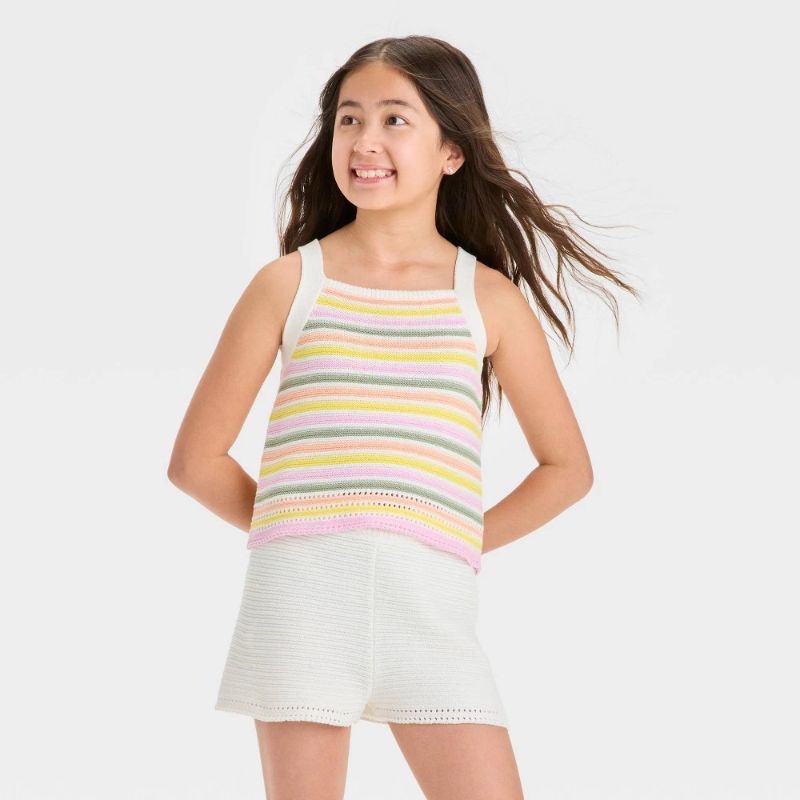 Photo 1 of (XL) Girls' Striped Tank Sweater - Cat & Jack™ XL: Sleeveless Scoopneck Pullover