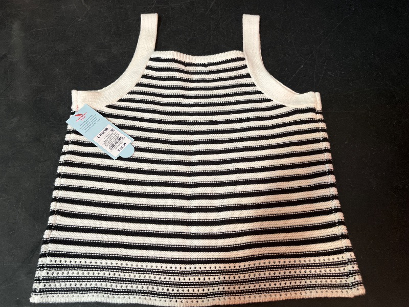 Photo 1 of (L) Girls' Striped Tank Sweater - Cat & Jack™ Cream/Black L: Sleeveless Pullover