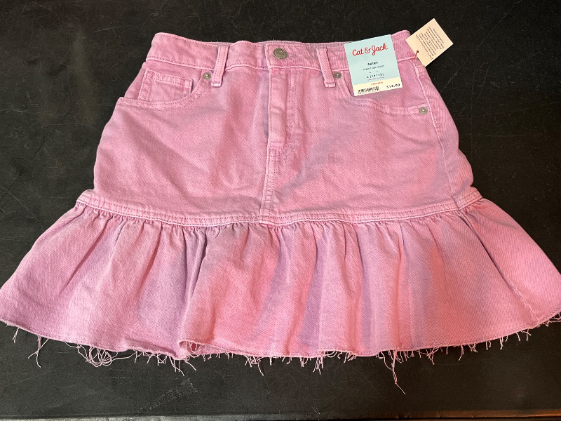 Photo 1 of (L) Girls' Ruffle Denim Skirt - Cat & Jack™ Purple L: Cotton Spandex, Adjustable Waist, Pockets