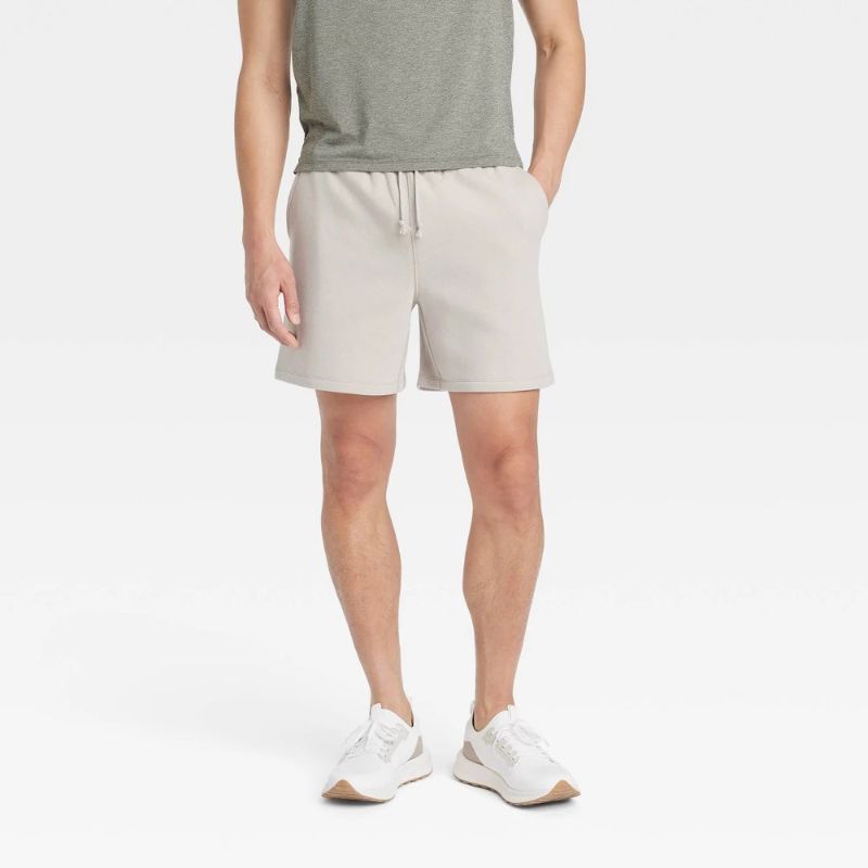Photo 1 of (L) Men's 6" Fleece Jogger Shorts - All in Motion™ Almond L: Cotton Blend, Recycled Polyester, Mid Rise, Drawstring Waist, Side Pocket