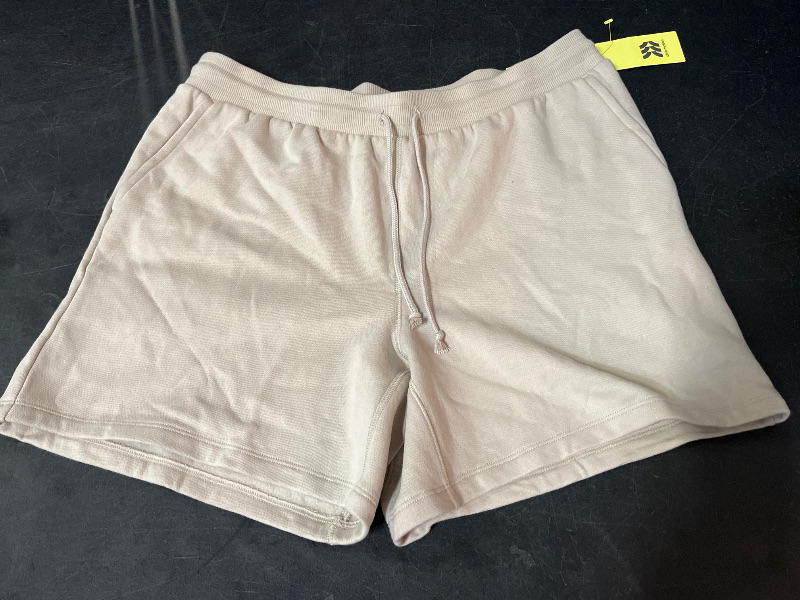 Photo 1 of (L) Men's 6" Fleece Jogger Shorts - All in Motion™ Almond L: Cotton Blend, Recycled Polyester, Mid Rise, Drawstring Waist, Side Pocket