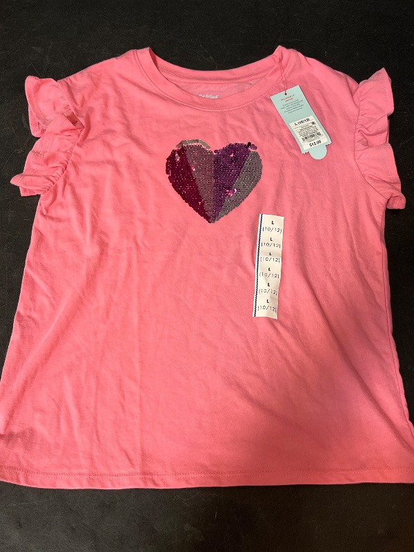 Photo 1 of (L)10/12 Girls' Short Sleeve 'Heart' Flip Sequin T-Shirt - Cat & Jack™ Pink L: Ruffle Crew Neck