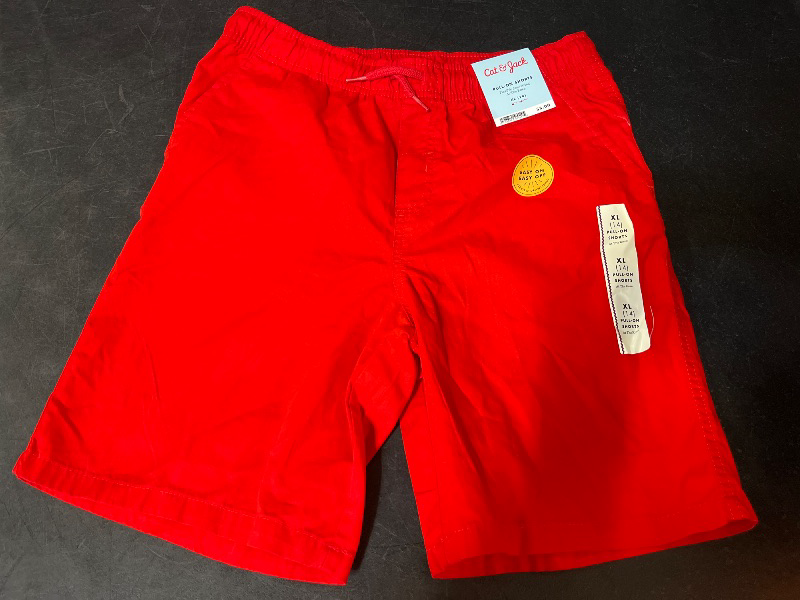 Photo 1 of (XL) Boys' Playwear 'at the Knee' Pull-on Shorts - Cat & Jack™ Bright Red XL: Cotton Twill, Relaxed Fit