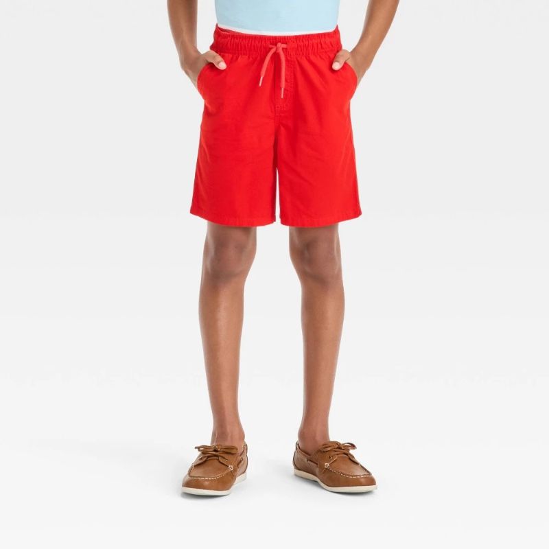 Photo 1 of (XL) Boys' Playwear 'at the Knee' Pull-on Shorts - Cat & Jack™ Bright Red XL: Cotton Twill, Relaxed Fit