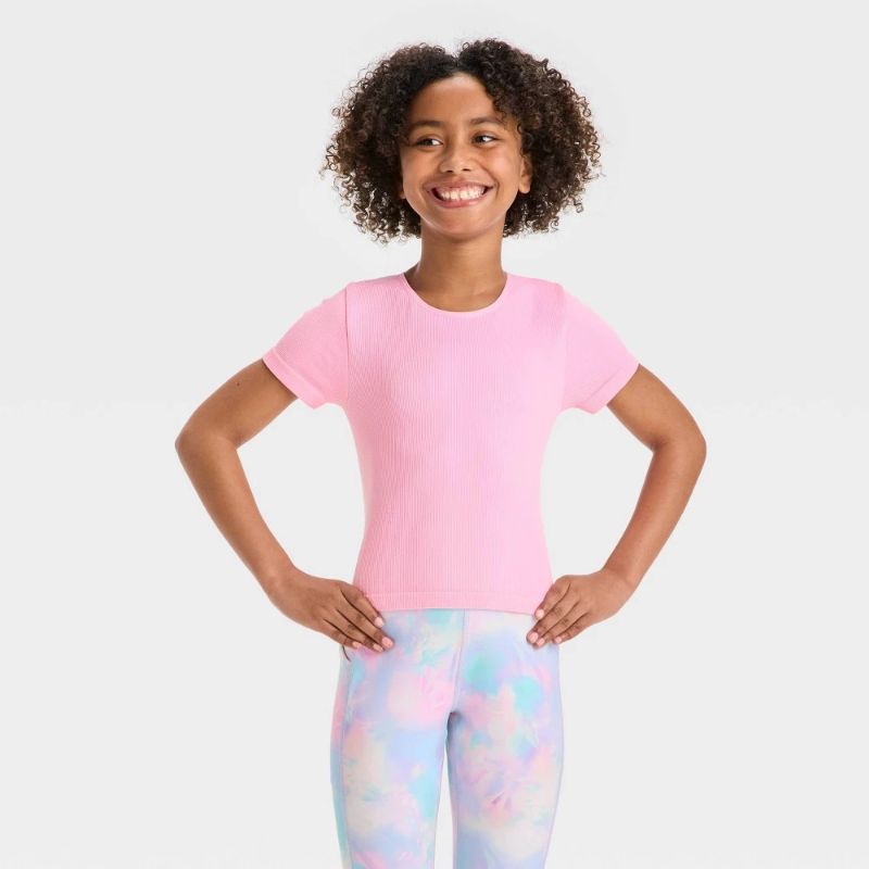 Photo 1 of (M) Girls' Seamless Crop T-Shirt - All in Motion™ Pink M