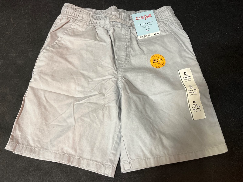 Photo 1 of (M) Boys' Playwear 'at the Knee' Pull-on Shorts - Cat & Jack™ Light Gray S: Cotton Twill, Mid Rise, Side & Patch Pockets