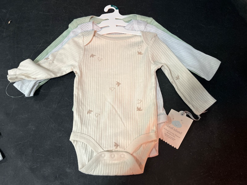 Photo 1 of 0-3M Baby 3pk Solid Long Sleeve Wide Ribbed Bodysuit - Cloud Island™ 0-3M: Cotton, Midweight, Snap Closure