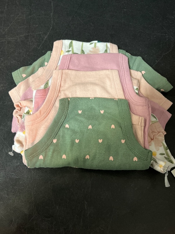 Photo 1 of 0-3M Baby 4pk Floral Short Sleeve Cotton Bodysuit - Cloud Island™ Pink 0-3M: Hearts Pattern, Lap Shoulder, Crotch Snap Closure