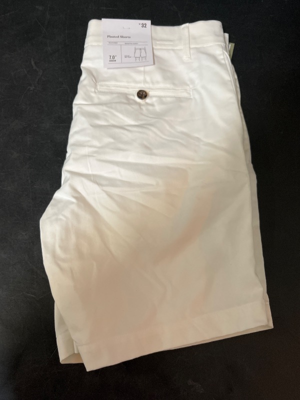 Photo 1 of Men's 7" Pleated Trouser Shorts - Goodfellow & Co™ White 32: Midweight Poplin, Stretch, Back Pocket
