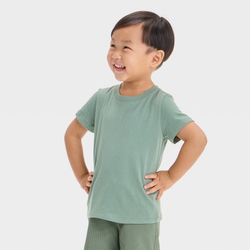Photo 1 of 2T Toddler Boys' Short Sleeve Jersey Knit Solid T-Shirt - Cat & Jack™ Green 2T: Crew Neck, Pullover