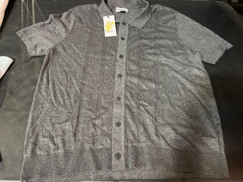 Photo 1 of (L) Men's Short Sleeve Cardigan - Goodfellow & Co™ Charcoal Gray L: Lightweight Jersey, Polo Collar