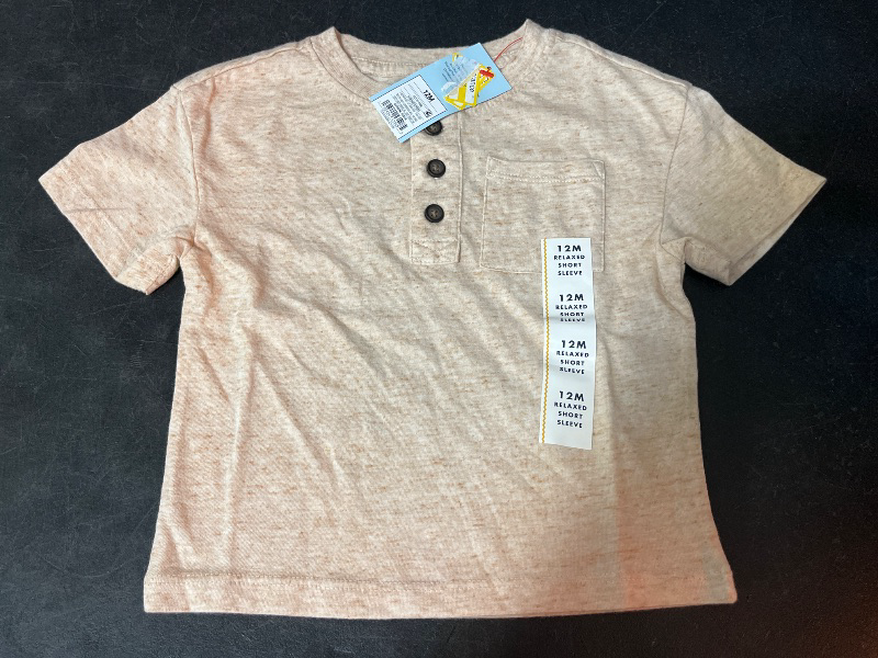 Photo 1 of 12M Toddler Boys' Short Sleeve Henley T-Shirt - Cat & Jack™ Almond Cream 12M