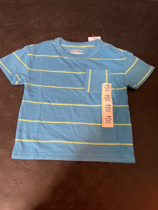 Photo 1 of 12M Toddler Boys' Short Sleeve Striped Jacquard Oversized Shirt - Cat & Jack™ Blue 12M