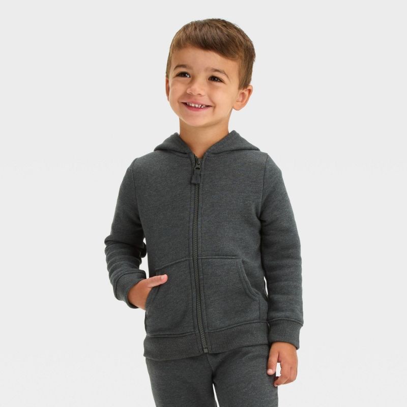 Photo 1 of 4T Toddler Boys' Fleece Zip-up Sweatshirt - Cat & Jack™ Charcoal Gray 4T: Heavyweight Hooded Jacket