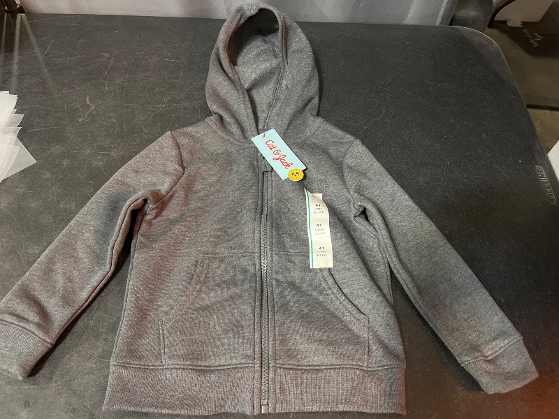 Photo 1 of 4T Toddler Boys' Fleece Zip-up Sweatshirt - Cat & Jack™ Charcoal Gray 4T: Heavyweight Hooded Jacket