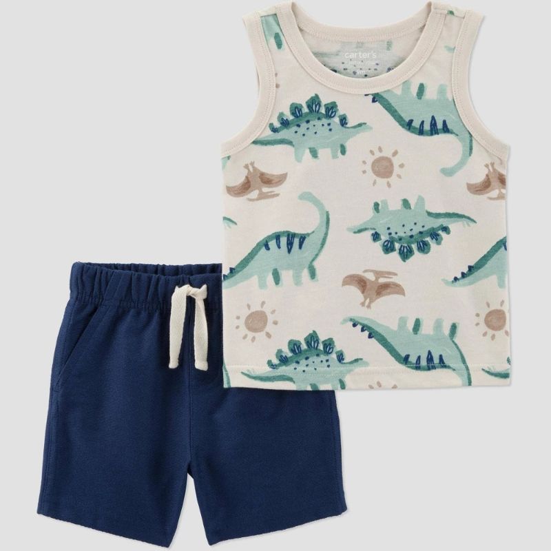 Photo 1 of 3M Carter's Just One You® Baby Boys' Dino Top & Bottom Set - Green/Navy Blue 3M