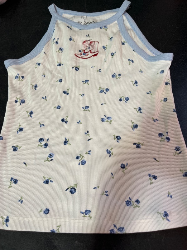 Photo 1 of L Girls' Cowboy Boots Floral High-Neck Graphic Tank Top - Art Class™ Blue/Off-White L