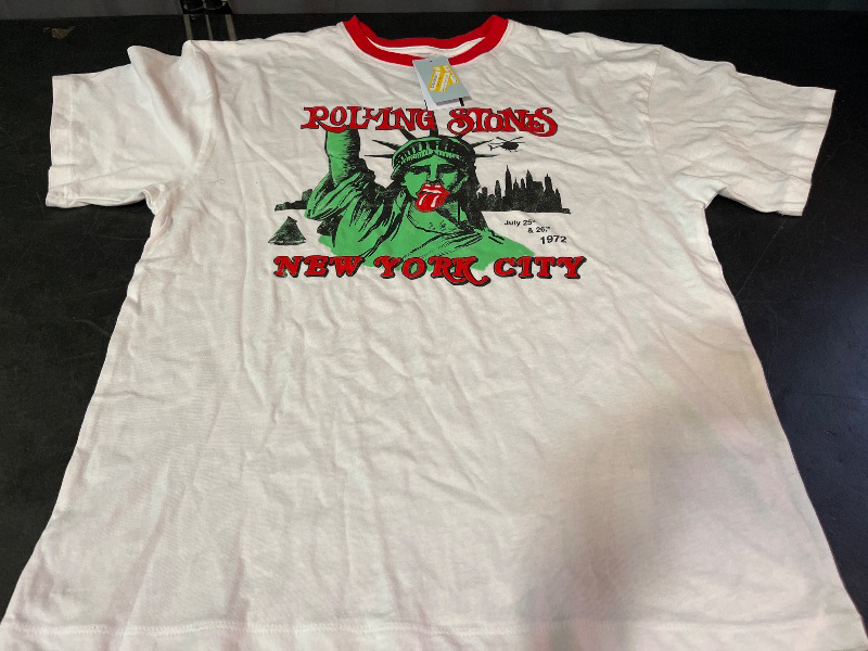 Photo 1 of (XS) Women's Statue of Liberty the Rolling Stones Oversized Graphic T-Shirt - White XS