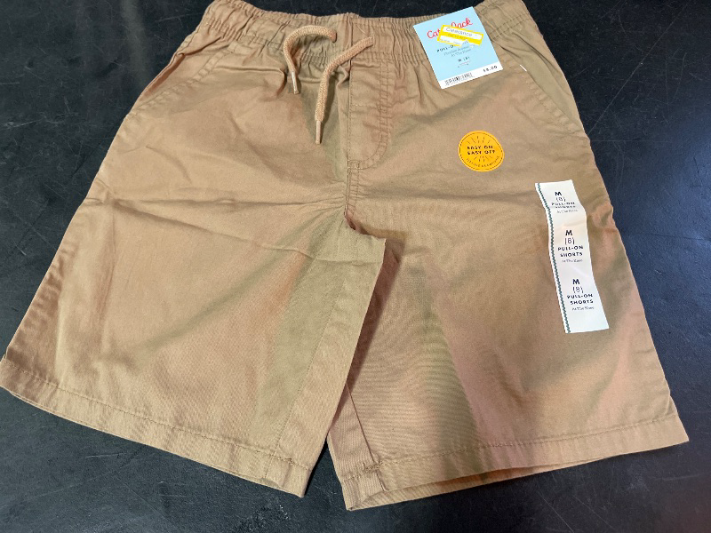 Photo 1 of M(8) Boys' Playwear 'at the Knee' Pull-on Shorts - Cat & Jack™ Dark Khaki M: Cotton Twill, Drawstring Waist