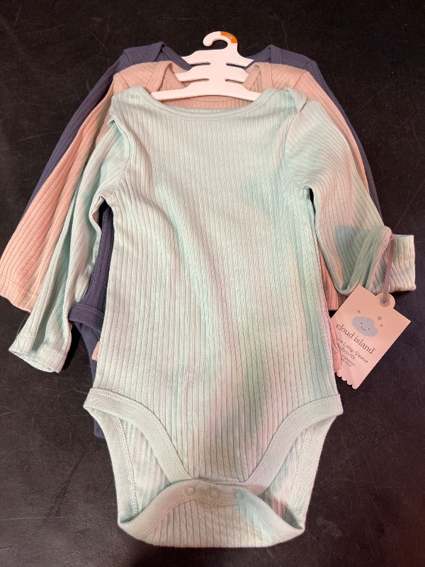 Photo 1 of 12M Baby 3pk Solid Long Sleeve Wide Ribbed Bodysuit - Cloud Island™ Blue 12M: Cotton, Midweight, Crotch Snap