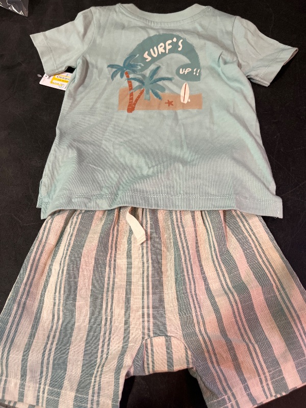 Photo 1 of 18M Carter's Just One You® Baby Boys' Striped Surfs up Top & Bottom Set - Green 18M: Cotton Jersey, Elastic Waistband, Machine Washable