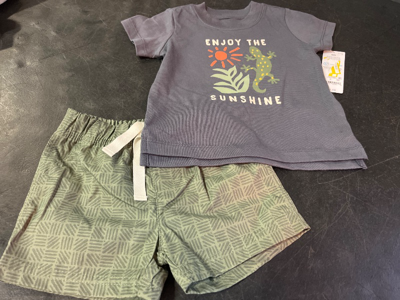 Photo 1 of 6M Carter's Just One You® Baby Boys' 2pc Sunshine Top & Bottom Set - Olive Gray 6M: Cotton T-Shirt & Pull-on Shorts