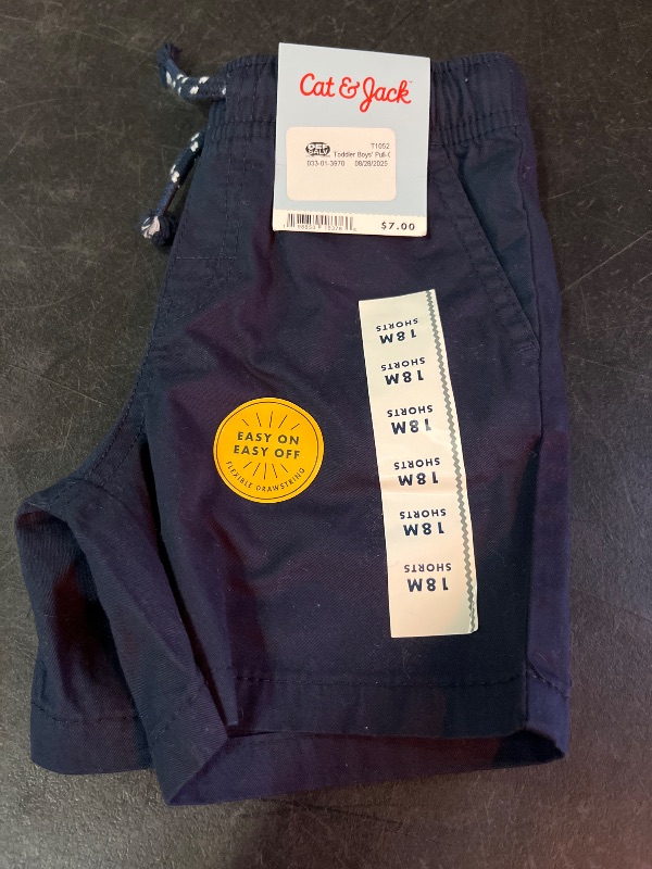 Photo 1 of 18M Toddler Boys' Pull-on Woven Shorts - Cat & Jack™ Navy Blue 18M: 100% Cotton, Midweight Twill, Front Drawstring