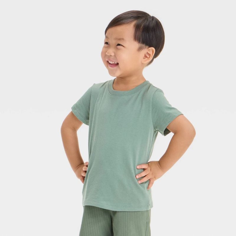 Photo 1 of 12M Toddler Boys' Short Sleeve Jersey Knit Solid T-Shirt - Cat & Jack™ Green 12M: Crew Neck