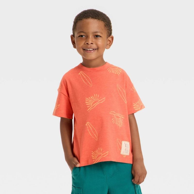 Photo 1 of 12M Toddler Boys' Surf Twill Patch Oversized T-Shirt - Cat & Jack™ Orange 12M