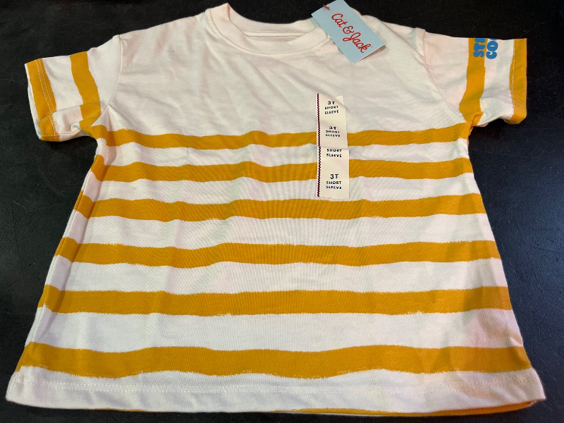 Photo 1 of 3T Toddler Boys' Yellow Striped Stay Cool Arm Patch T-Shirt - Cat & Jack™ Cream 3T