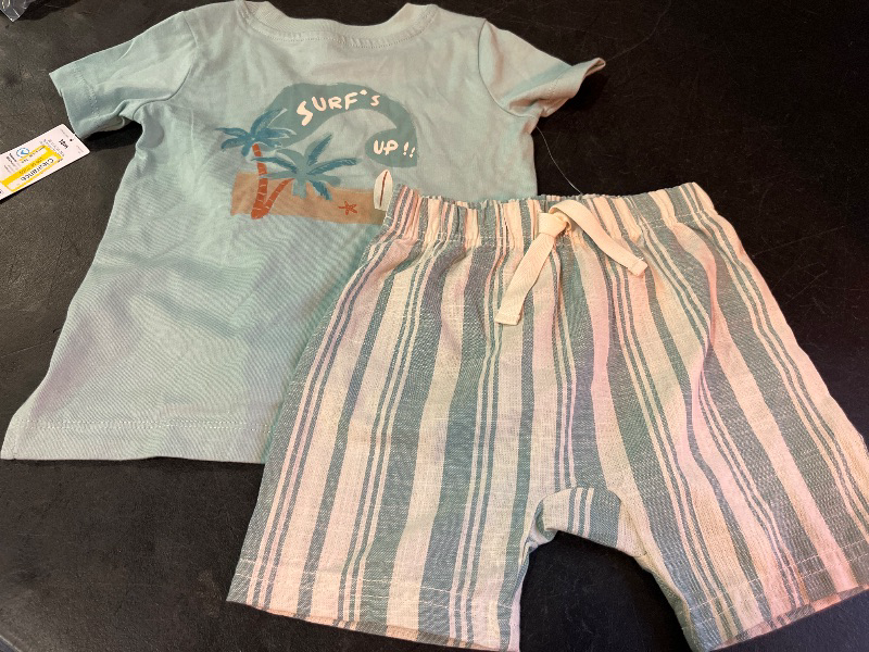 Photo 1 of 18M Carter's Just One You® Baby Boys' Striped Surfs up Top & Bottom Set - Green 18M: Cotton Jersey, Elastic Waistband, Machine Washable