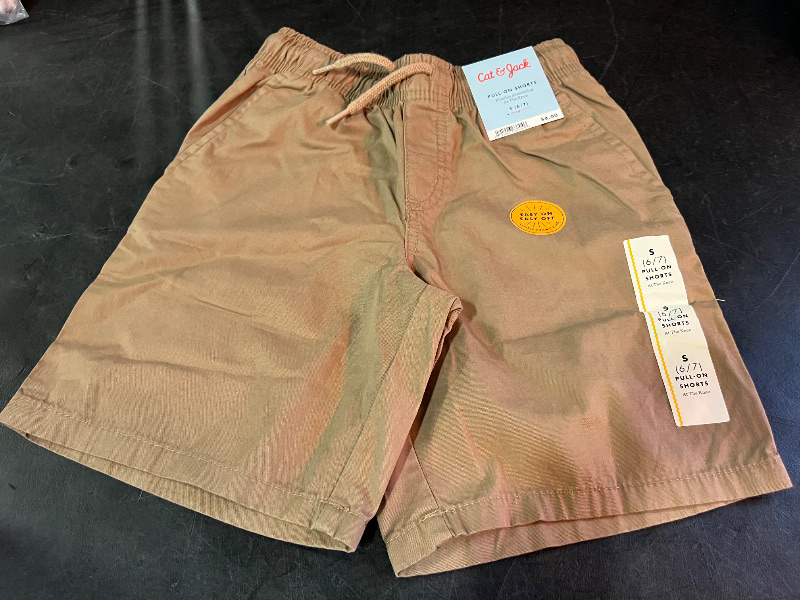 Photo 1 of S Boys' Playwear 'at the Knee' Pull-on Shorts - Cat & Jack™ Dark Khaki S: Cotton Twill, Side & Patch Pockets, Drawstring Waist