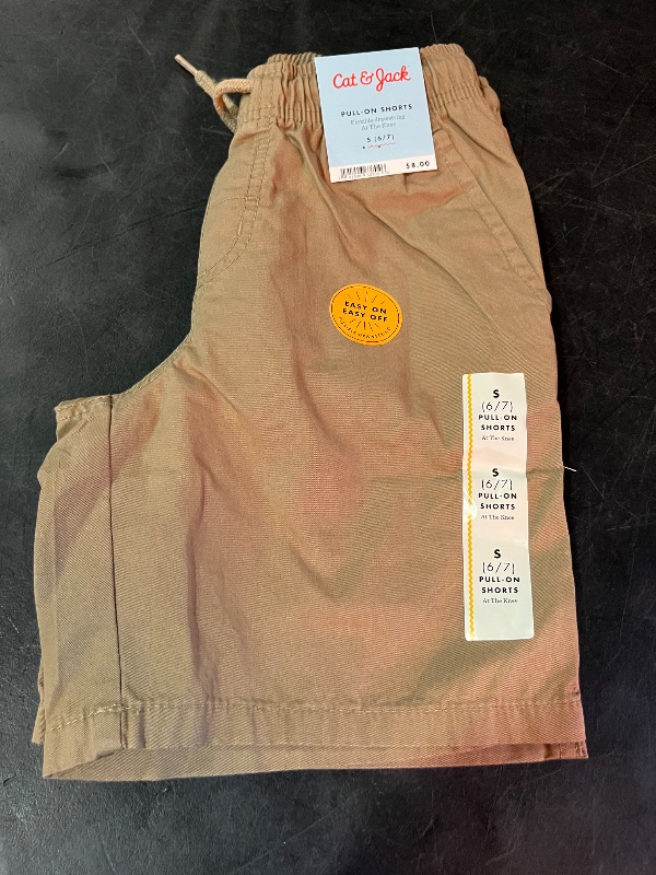 Photo 1 of S Boys' Playwear 'at the Knee' Pull-on Shorts - Cat & Jack™ Dark Khaki S: Cotton Twill, Side & Patch Pockets, Drawstring Waist