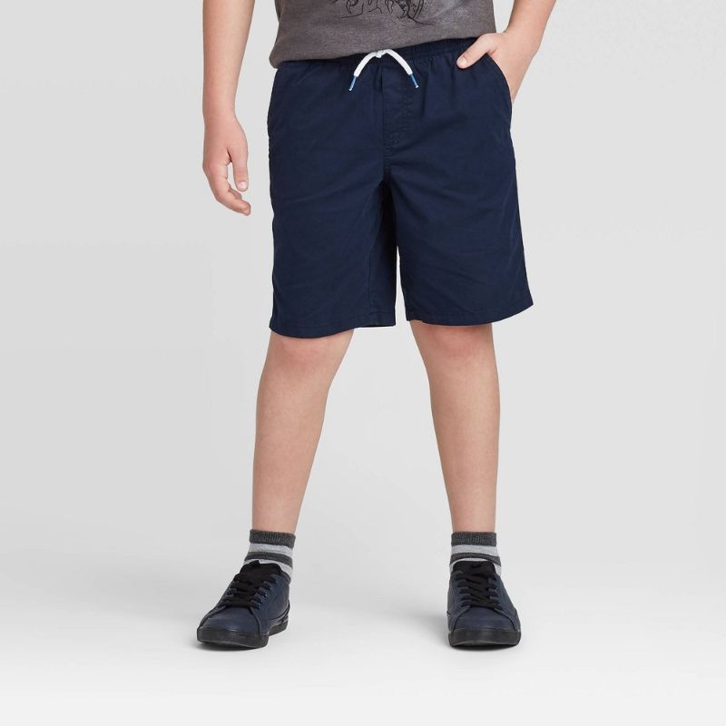 Photo 1 of L Boys' Playwear 'at the Knee' Pull-on Shorts - Cat & Jack™ Navy L: Cotton Twill, Side & Patch Pockets
