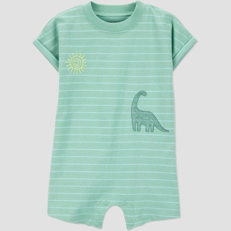 Photo 1 of 18M Carter's Just One You® Baby Boys' Striped Scenic Dino Romper - Green 18M: Cotton Jersey, Crew Neck, Short Sleeve, Crotch Snap
