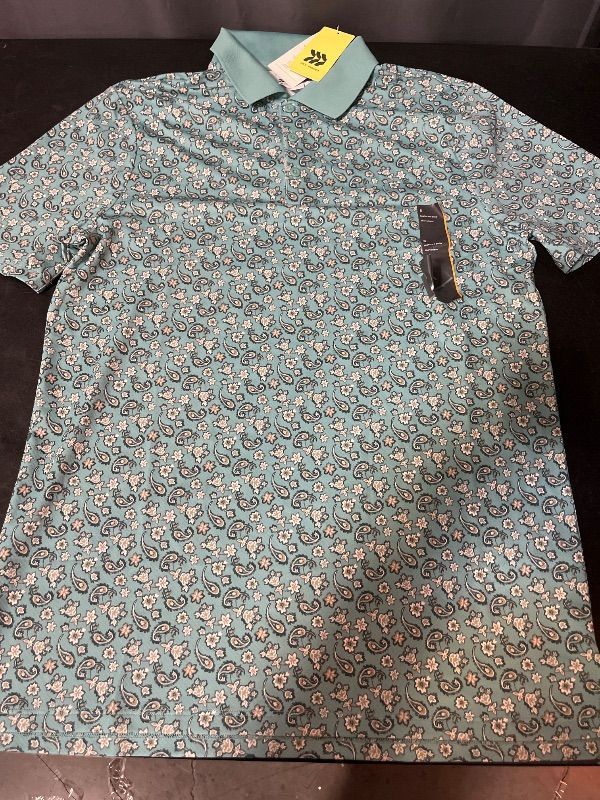 Photo 1 of M Men's Textured Polo Shirt - All in Motion™ Green Paisley M: Recycled Polyester, Spandex, Midweight, Loose Fit, Top