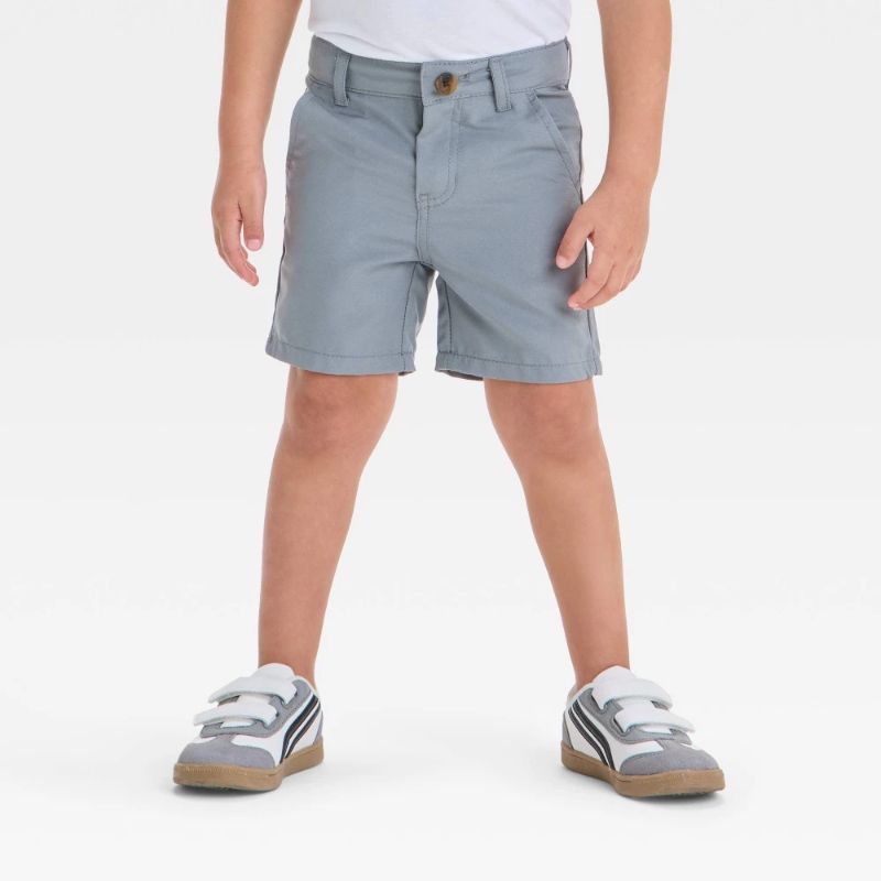 Photo 1 of 12M Toddler Boys' Quick Dry Chino Shorts - Cat & Jack™ Gray 12M: Adjustable Waistband, Mid-Rise, Machine Washable, Twill Fabric
