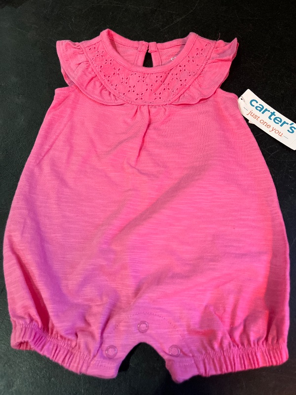 Photo 1 of 3M Carter's Just One You® Baby Girls' Eyelet Solid Romper - Pink 3M: Cotton, Snap Closure, Flutter Sleeve
