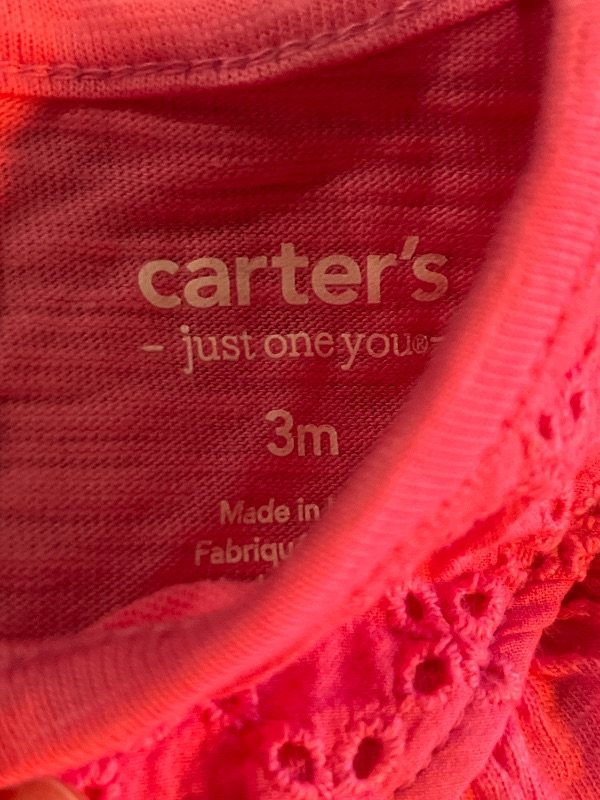 Photo 1 of 3M Carter's Just One You® Baby Girls' Eyelet Solid Romper - Pink 3M: Cotton, Snap Closure, Flutter Sleeve