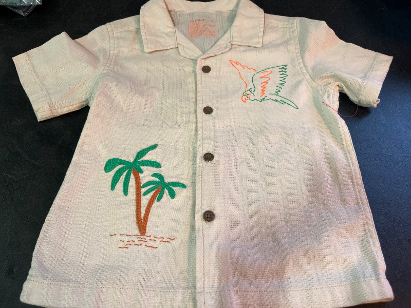 Photo 1 of 5T Toddler Boys' Embroidered Tropical T-Shirt - Cat & Jack™ Cream 5T: Bird Pattern, Button Down