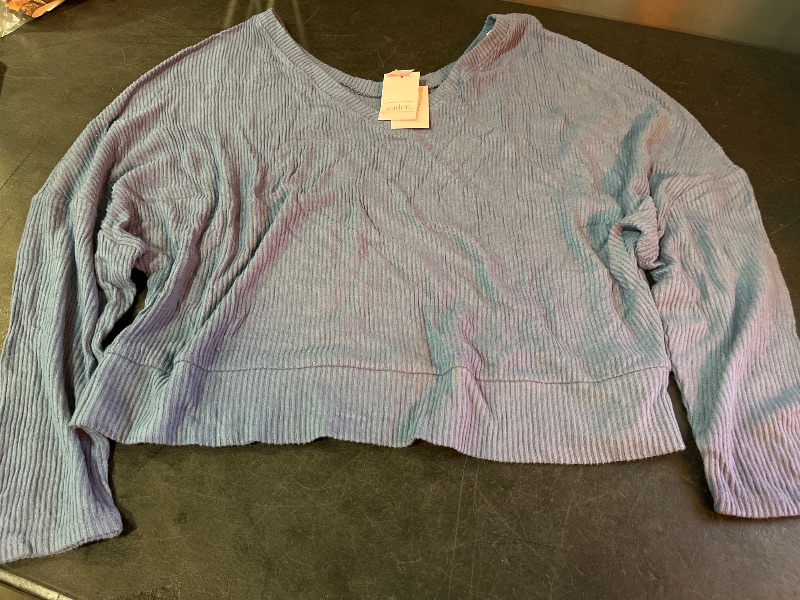Photo 1 of (L) Women's Cozy Ribbed Pullover - Auden™ Blue L: Relaxed Fit, V Neck, Dolman Long Sleeve, Midweight, Machine Washable