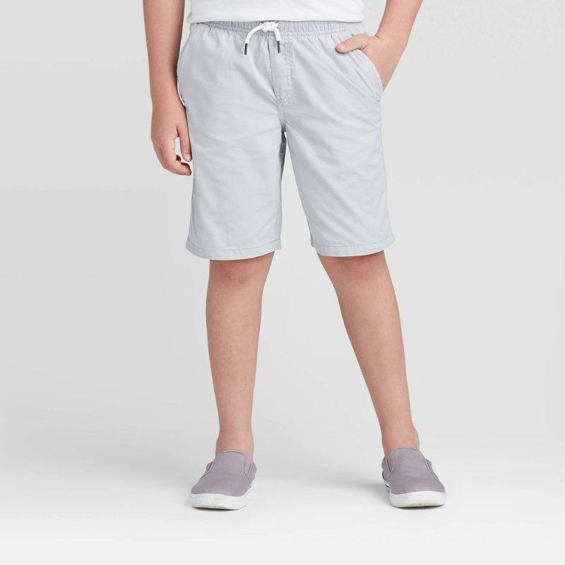 Photo 1 of M(8) Boys' Playwear 'at the Knee' Pull-on Shorts - Cat & Jack™ Light Gray M: Cotton Twill, Side & Patch Pockets
