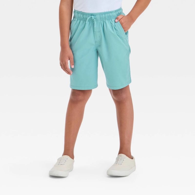 Photo 1 of M(8) Boys' Playwear 'at the Knee' Pull-on Shorts - Cat & Jack™ Green M: Cotton Twill, Drawstring Waist