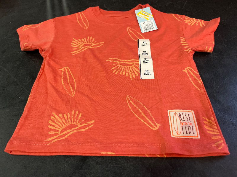 Photo 1 of 2T Toddler Boys' Surf Twill Patch Oversized T-Shirt - Cat & Jack™ Orange 2T
