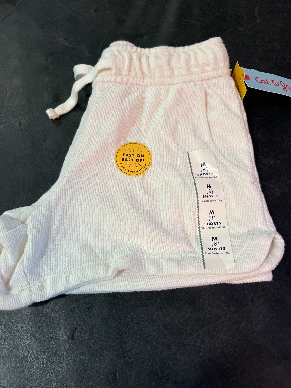 View 3 of M Girls' Knit Terry Shorts - Cat & Jack™ Cream M: Cotton Blend, Adjustable Waistband, Side Pocket, Elastic Waist, 3" Inseam