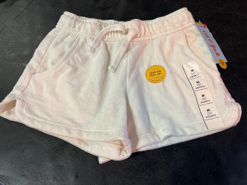 View 2 of M Girls' Knit Terry Shorts - Cat & Jack™ Cream M: Cotton Blend, Adjustable Waistband, Side Pocket, Elastic Waist, 3" Inseam